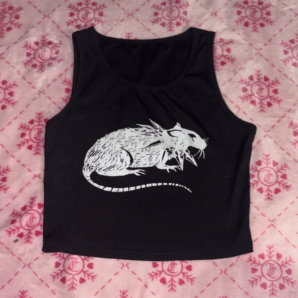 Black Tank Top with Rat Design